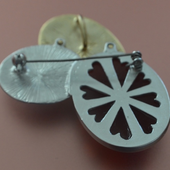 Asymmetrical Brooch, Silver - Gold - Amber Gem - Picture 2 of 2